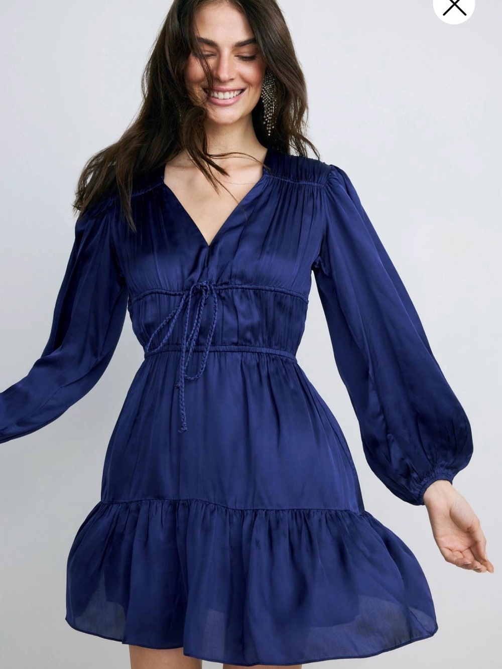 Maje Women's Navy Peasant Mini Dress with Tie Waist